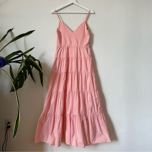 Maje Romeo TrapezeTiered Taffeta Sleeveless Midi Dress In Rose Pale Size EU 38/M - Picture 7 of 15